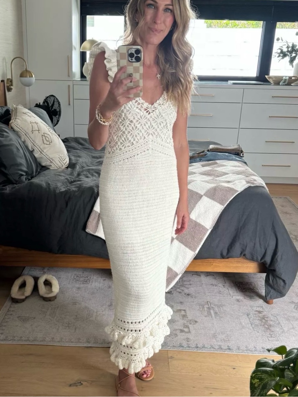 Cleobella Cream Crochet Maxi Dress with Ruffle Hem